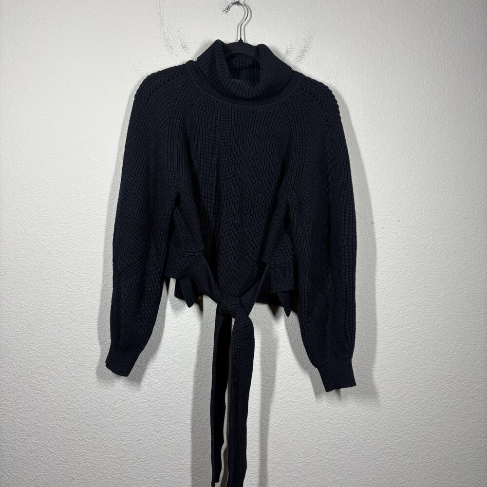 Modern Citizen Small Hiwa Tie Front Sweater Black Cotton Wool Crop Turtleneck